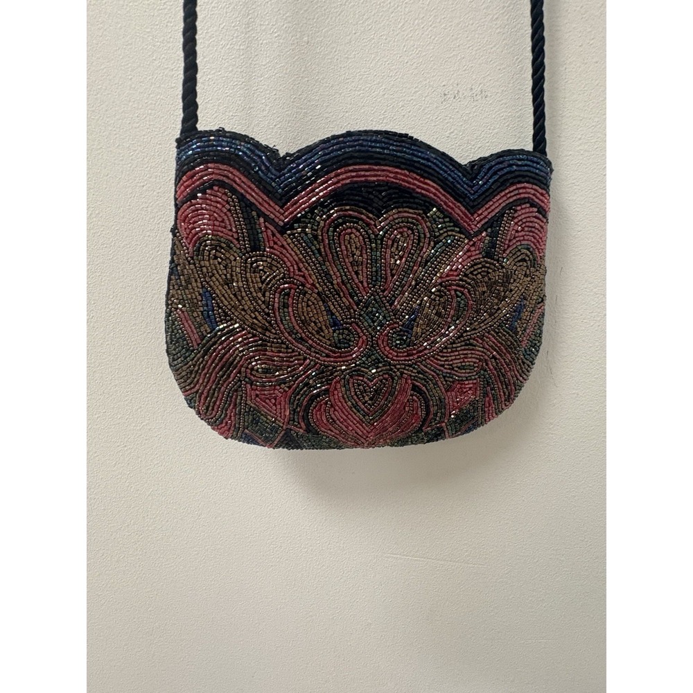 VTG Glass Beaded Purse Express Ltd 7 X 6 Inches Shoulder Bag Snap Gorgeous 😍